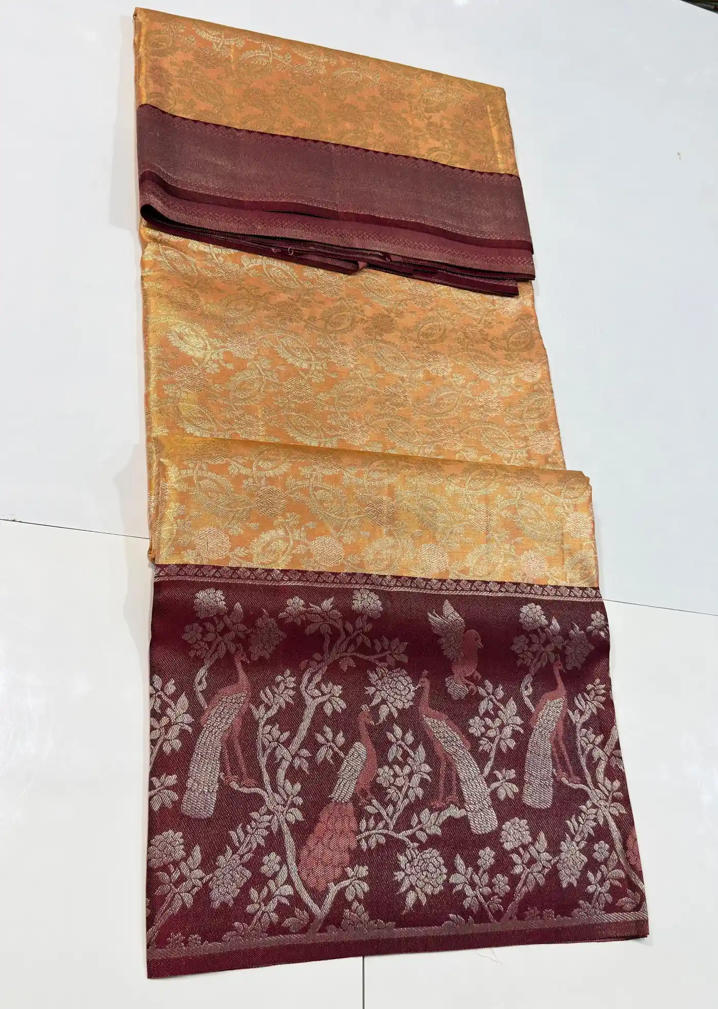 Peacocks Crafted Heavy Bridal Silk Tissue Brocade Saree